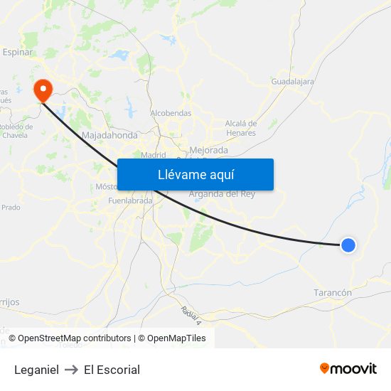 Leganiel to El Escorial map