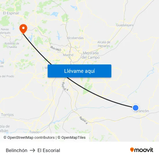 Belinchón to El Escorial map