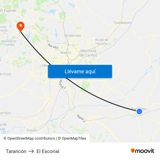 Tarancón to El Escorial map