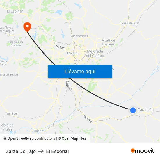 Zarza De Tajo to El Escorial map