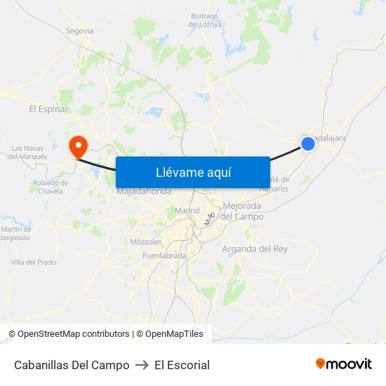 Cabanillas Del Campo to El Escorial map