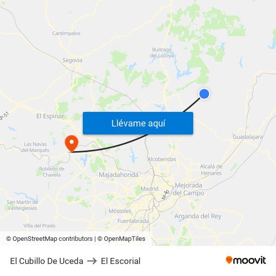 El Cubillo De Uceda to El Escorial map