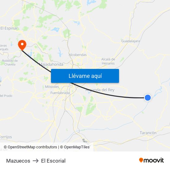 Mazuecos to El Escorial map