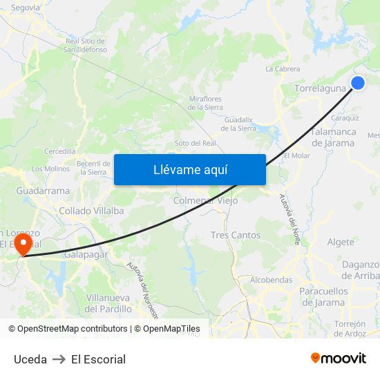 Uceda to El Escorial map