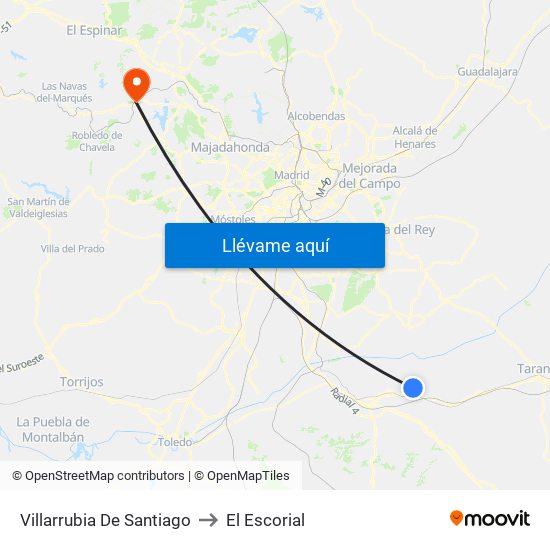 Villarrubia De Santiago to El Escorial map