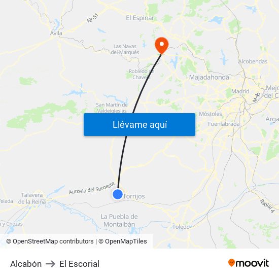 Alcabón to El Escorial map