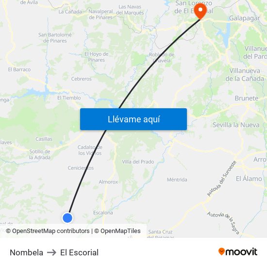 Nombela to El Escorial map