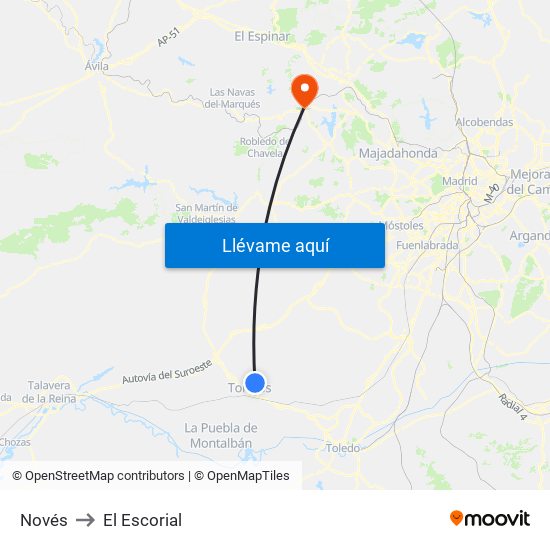 Novés to El Escorial map