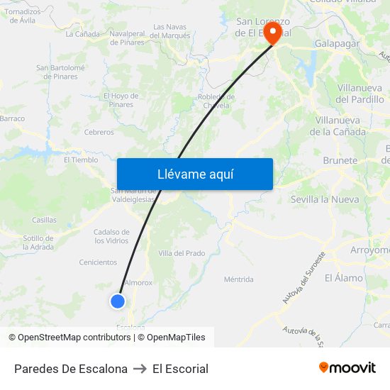 Paredes De Escalona to El Escorial map