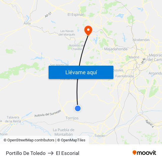 Portillo De Toledo to El Escorial map