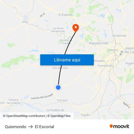 Quismondo to El Escorial map