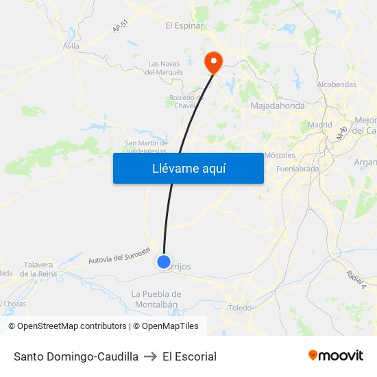 Santo Domingo-Caudilla to El Escorial map
