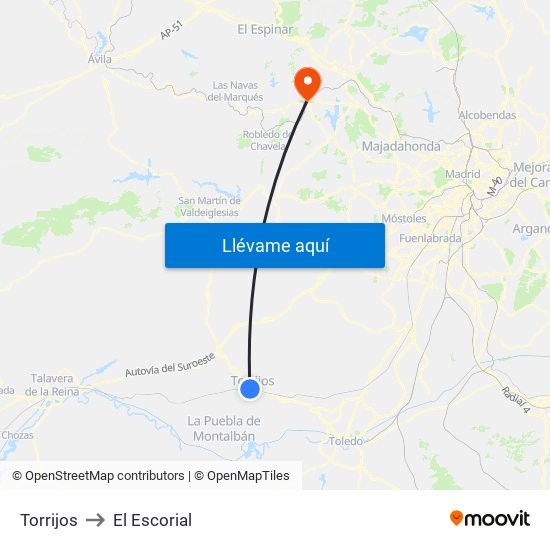 Torrijos to El Escorial map