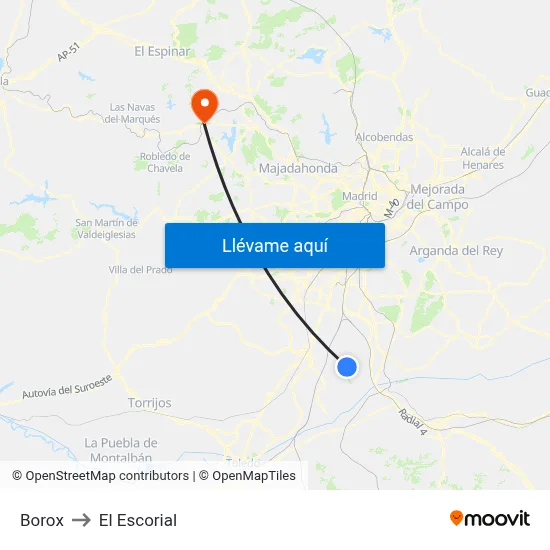 Borox to El Escorial map