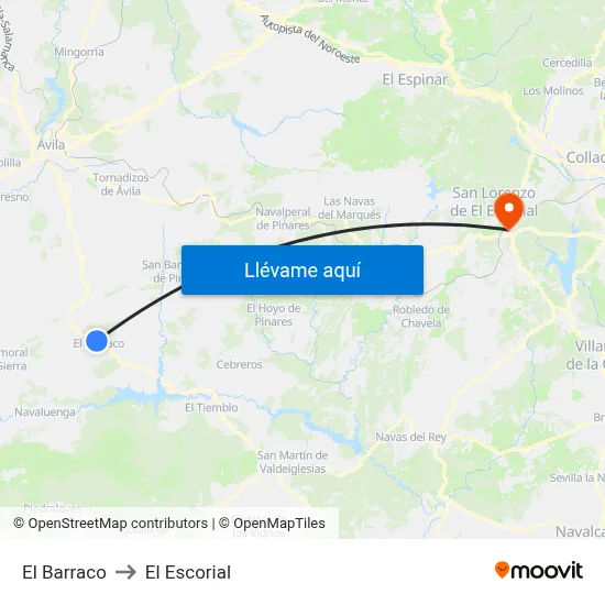 El Barraco to El Escorial map