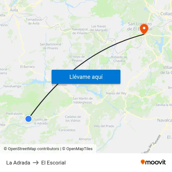 La Adrada to El Escorial map