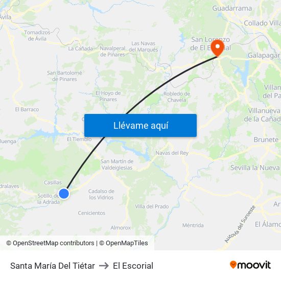 Santa María Del Tiétar to El Escorial map