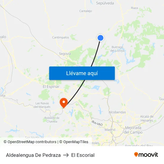 Aldealengua De Pedraza to El Escorial map