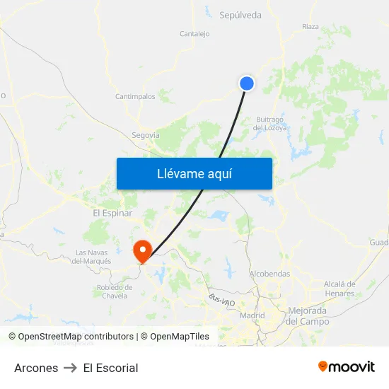 Arcones to El Escorial map