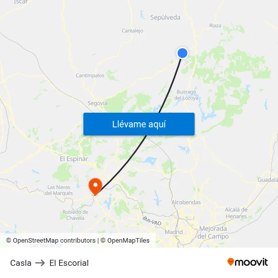Casla to El Escorial map