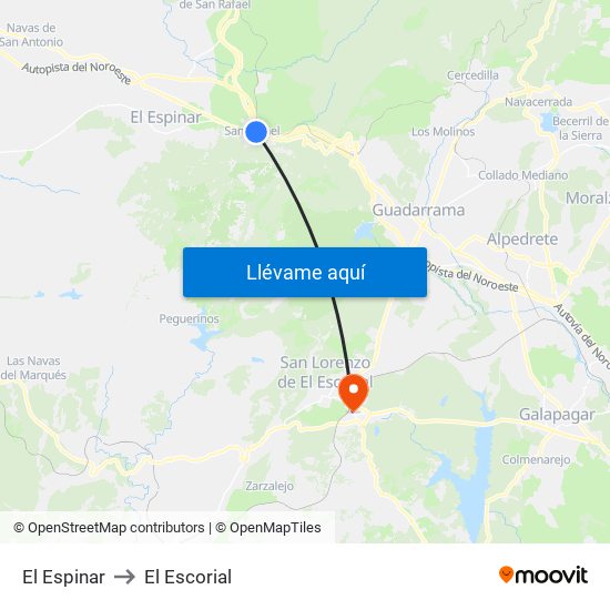 El Espinar to El Escorial map