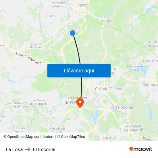La Losa to El Escorial map
