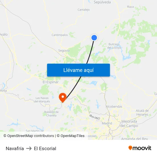 Navafría to El Escorial map