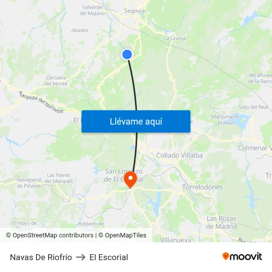 Navas De Riofrío to El Escorial map