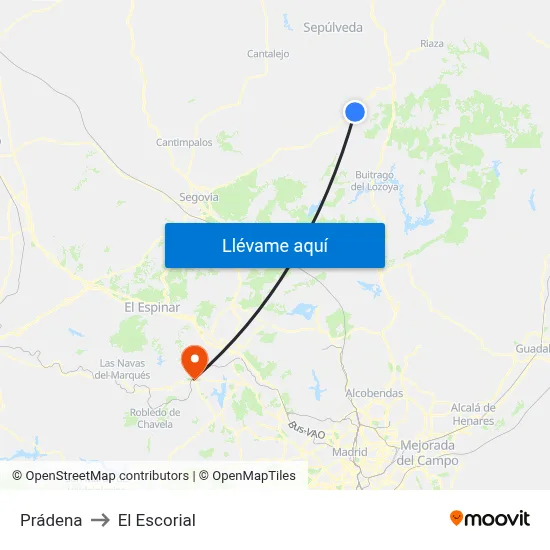 Prádena to El Escorial map