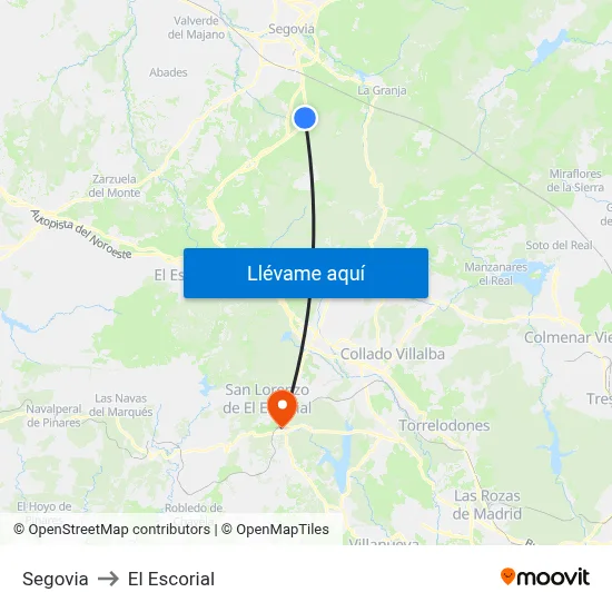 Segovia to El Escorial map