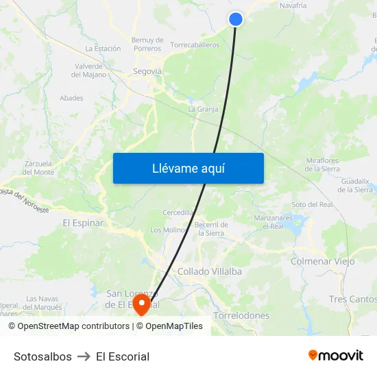 Sotosalbos to El Escorial map