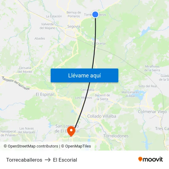 Torrecaballeros to El Escorial map