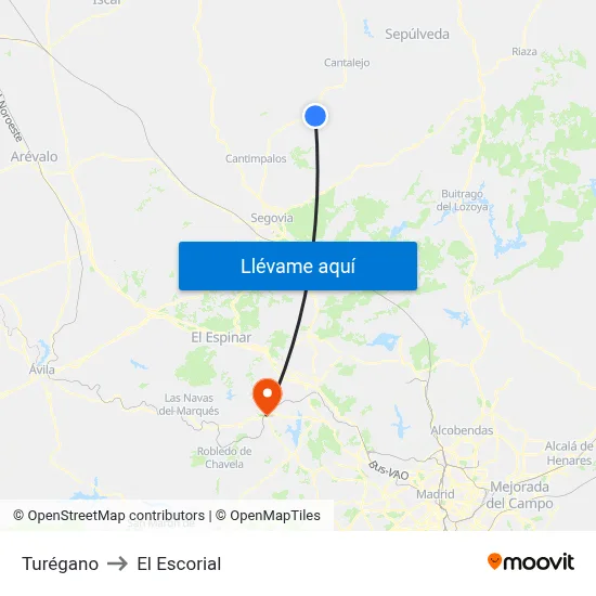 Turégano to El Escorial map