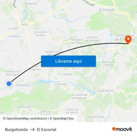 Burgohondo to El Escorial map