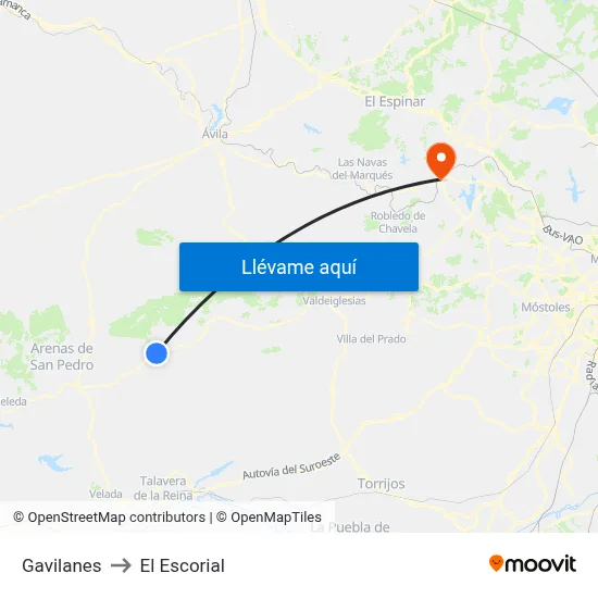 Gavilanes to El Escorial map