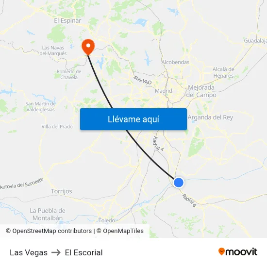 Las Vegas to El Escorial map