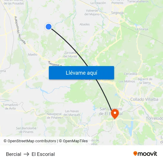 Bercial to El Escorial map