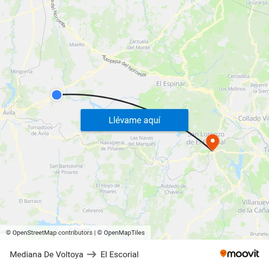 Mediana De Voltoya to El Escorial map