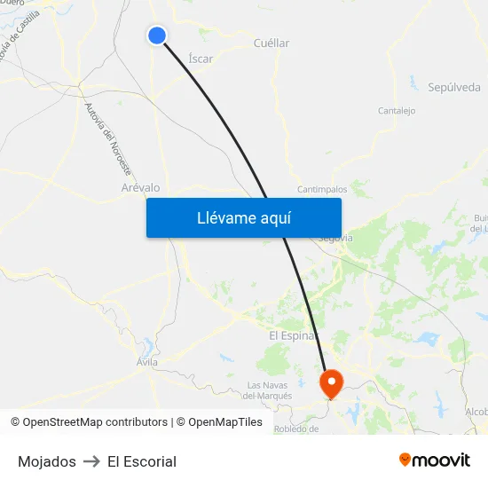 Mojados to El Escorial map