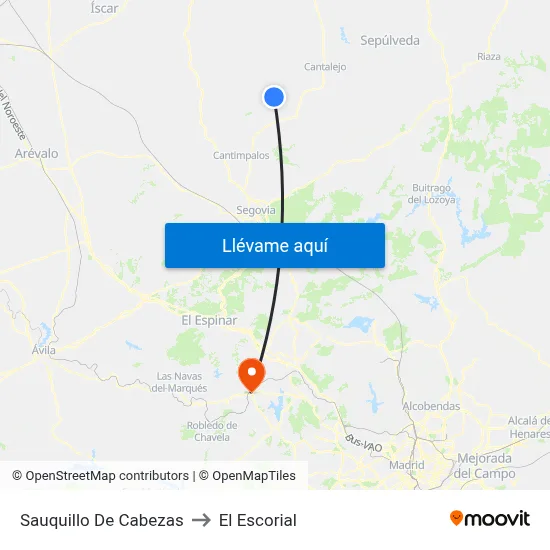 Sauquillo De Cabezas to El Escorial map