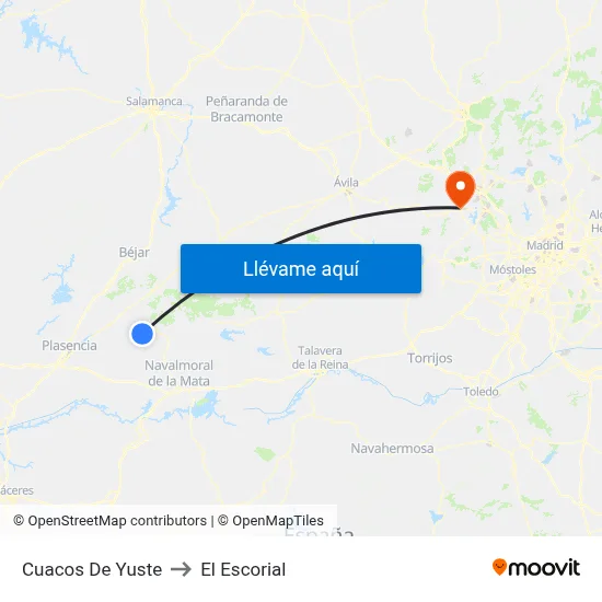 Cuacos De Yuste to El Escorial map