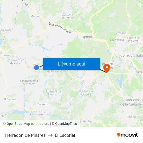 Herradón De Pinares to El Escorial map