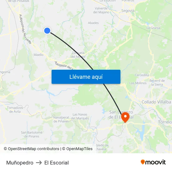 Muñopedro to El Escorial map