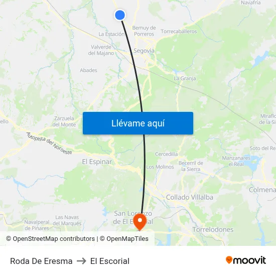 Roda De Eresma to El Escorial map