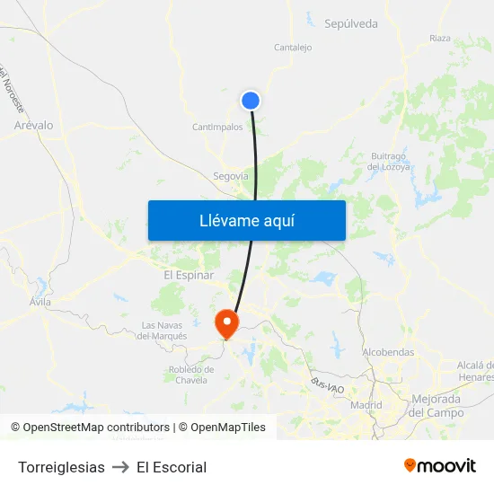 Torreiglesias to El Escorial map