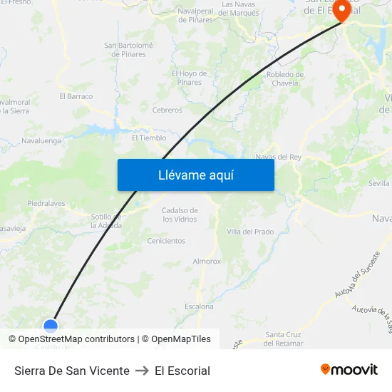 Sierra De San Vicente to El Escorial map