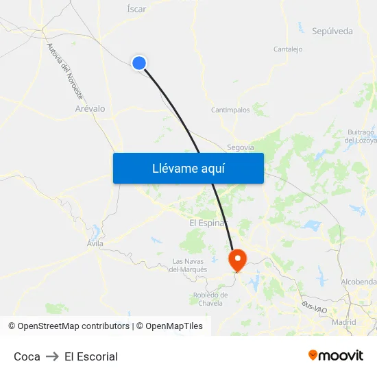 Coca to El Escorial map