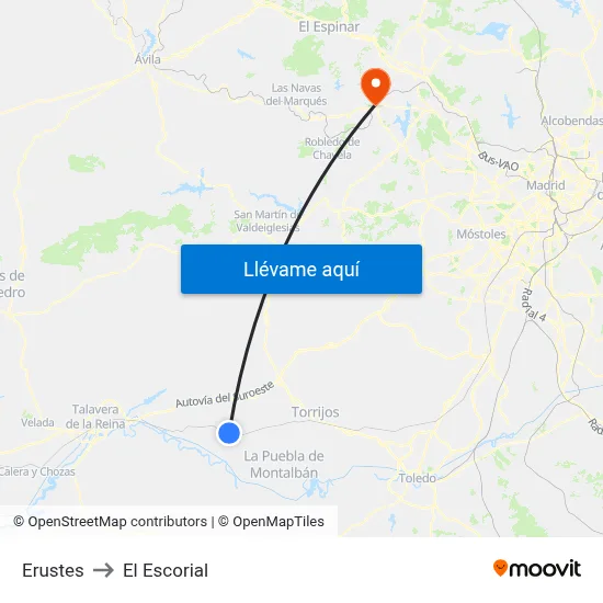 Erustes to El Escorial map