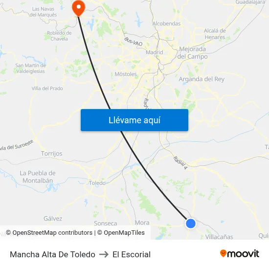 Mancha Alta De Toledo to El Escorial map