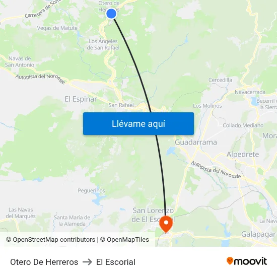 Otero De Herreros to El Escorial map